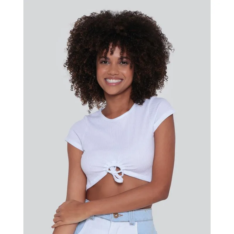 Blusa Cropped Canelada Amarração Branca M