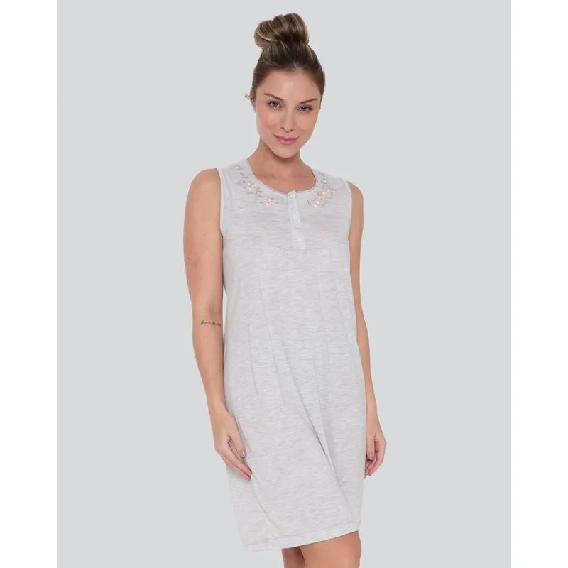 Camisola Feminina Regata Bordada Botões Cinza P