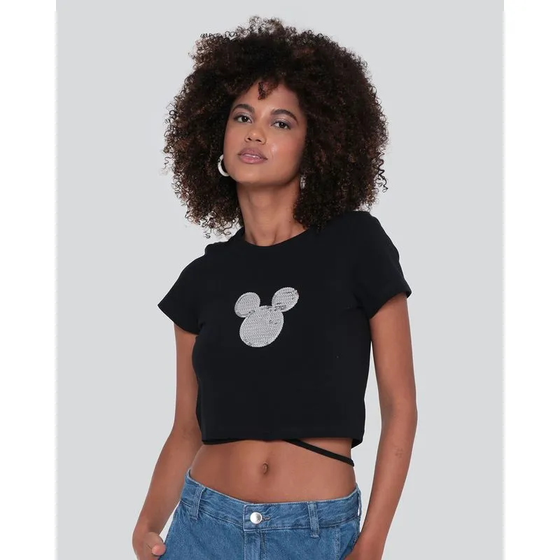 Blusa Cropped Feminina Disney Mickey Preta G