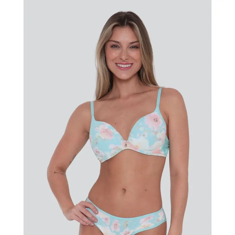 Sutiã Feminino Com Base Bojo Floral Verde Claro 40