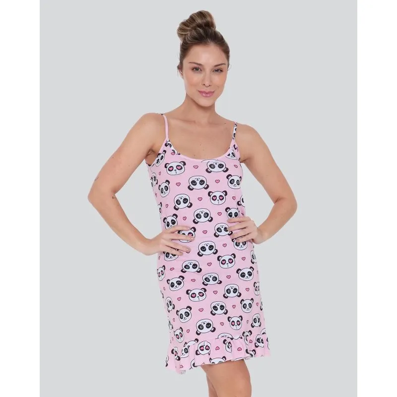 Camisola Feminina Alcinha Estampa Panda Rosa GG