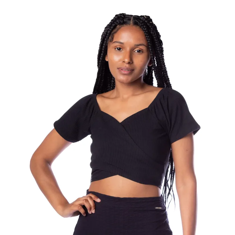Blusa Cropped Feminina Infinitto Lady Transpassada Preto - M