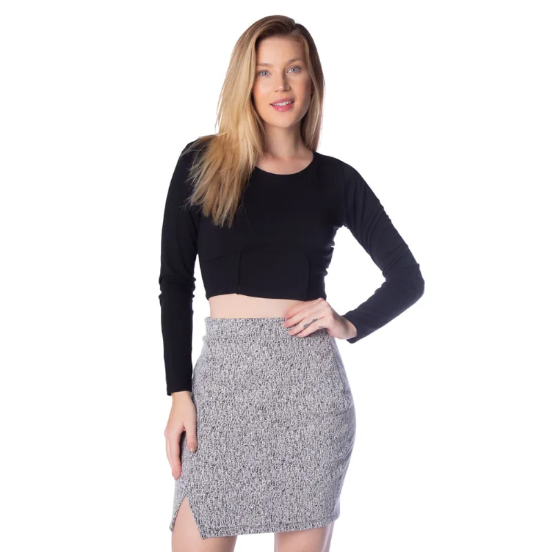 Blusa Feminina Cropped Infinitto Lady com Recortes Preto - P