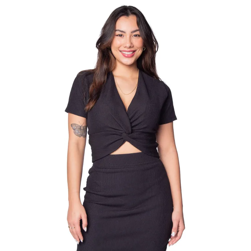 Blusa Cropped Feminina Nega Rio Torção Preto - GG