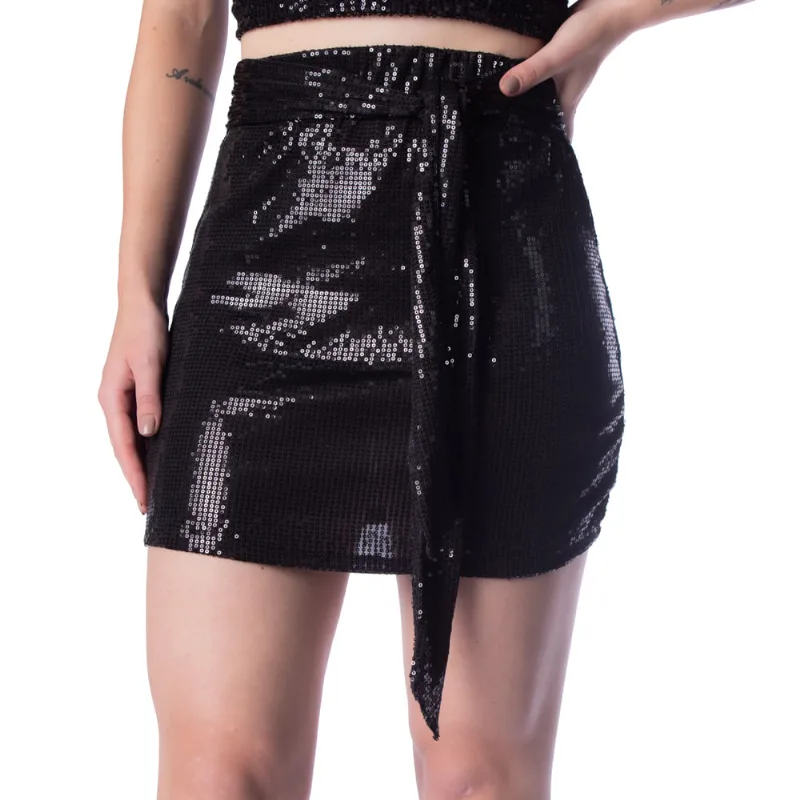 Saia Feminina Nega Rio de Paetês com Amarração Preto - M