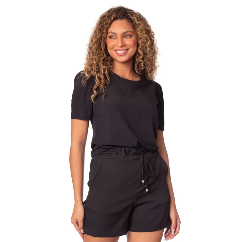 Blusa Feminina Infinitto Lady com Mangas Bufantes Preto - M