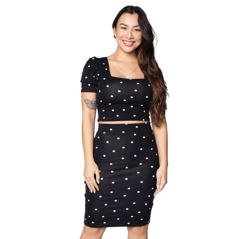 Conjunto Feminino Infinitto Lady Poá Preto/branco - G