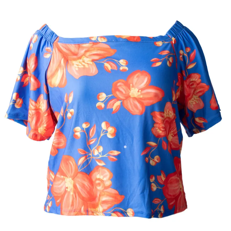 Blusa Feminina Infinitto Lady Plus Size Ombro a Ombro Floral Azul - EXG2