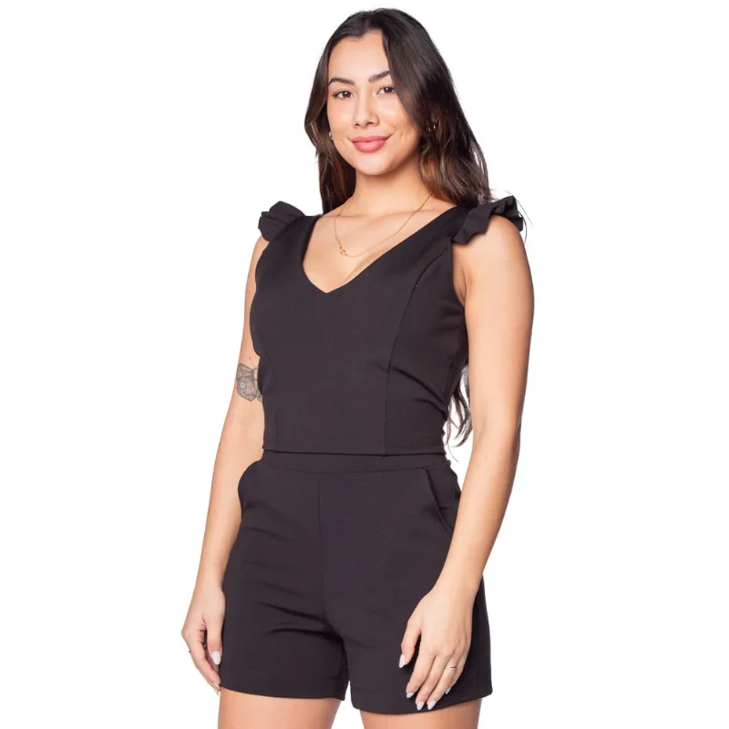 Cropped Feminino Infinitto Lady Bandagem com Babados Preto - M