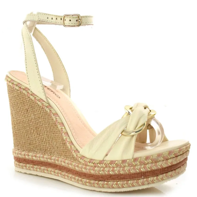 Sandália Anabela de Couro Bottero Off White 341501 37