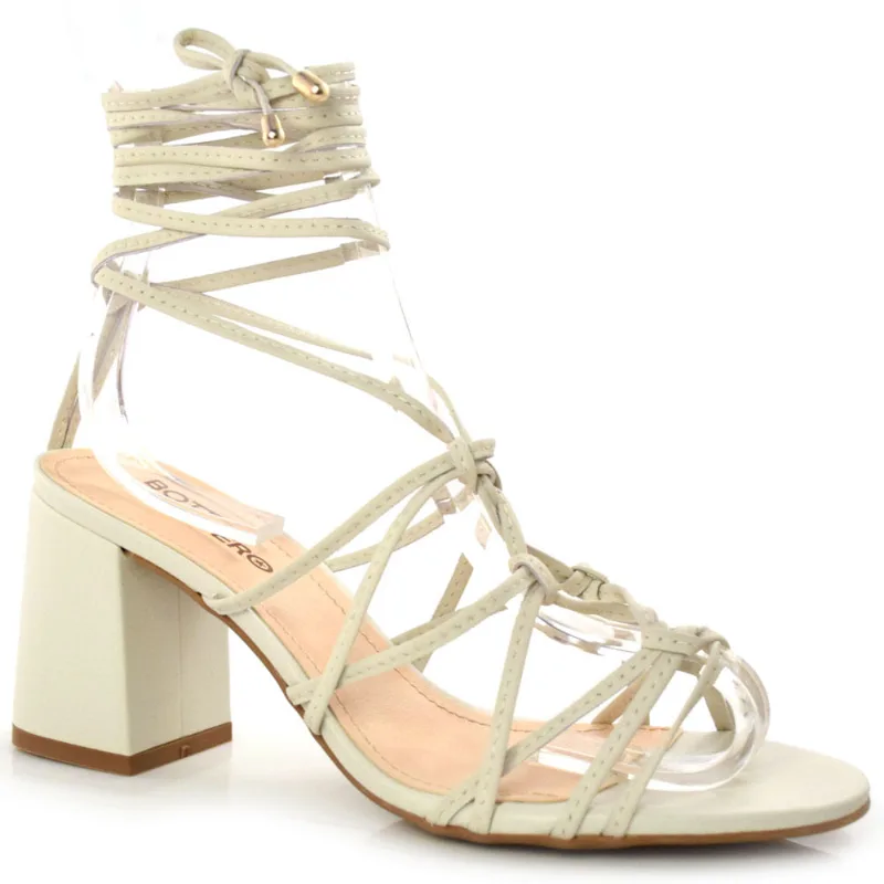 Sandália Feminina de Couro e Salto Bloco Bottero Creme 341804 39