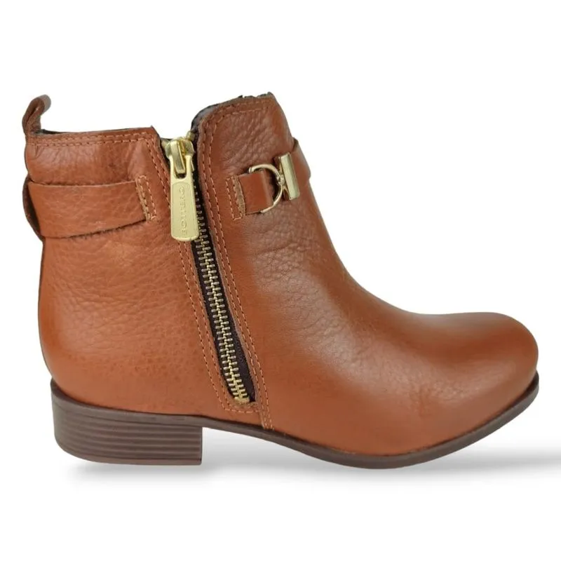 Bota Feminina Bottero Cano Curto de Couro Marrom Salto Baixo