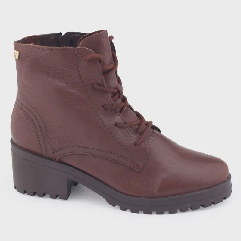 Bota Couro Natural Bottero Tratorada Feminina 349101 Coturno