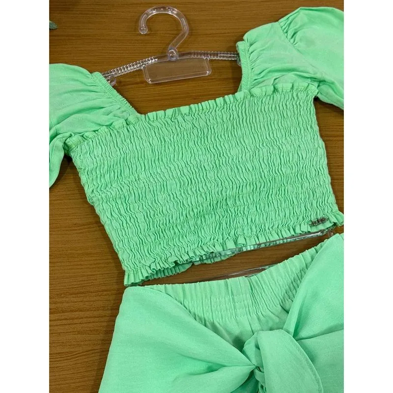 Conjunto Infantil Kukie Verão Com Shorts e Blusa Verde