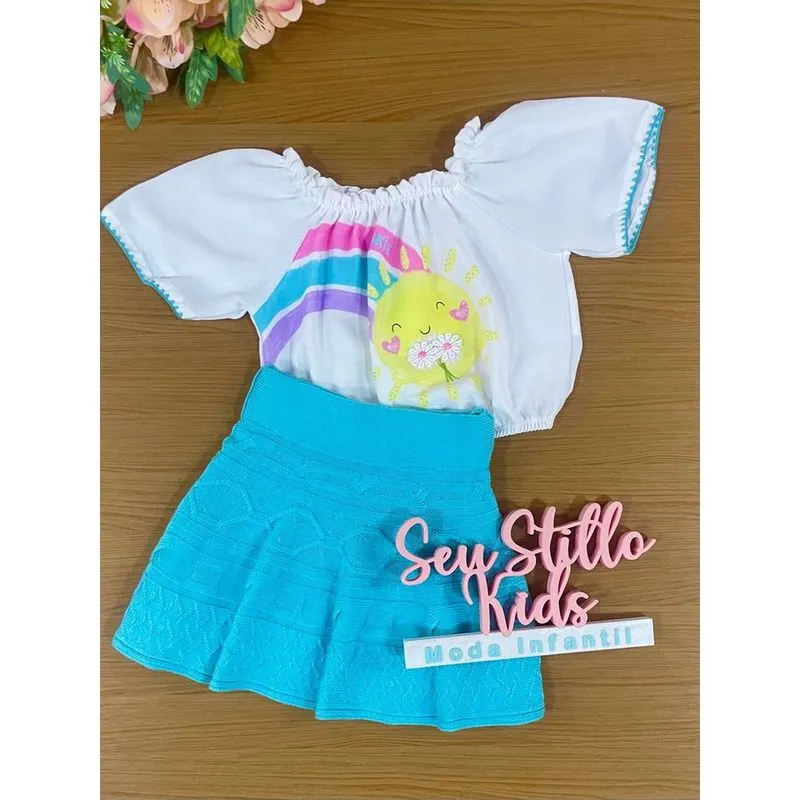 Conjunto Infantil Kukie Verão Com Saia e Blusa Sol