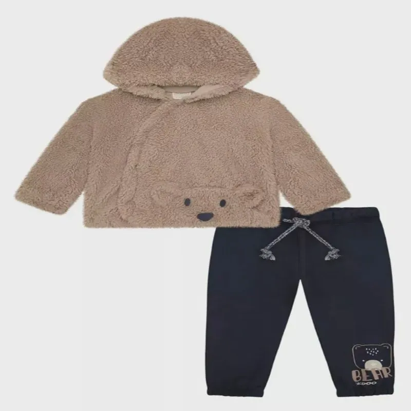 Luc Boo Conjunto Casaco Pelinho com Calca Marrom