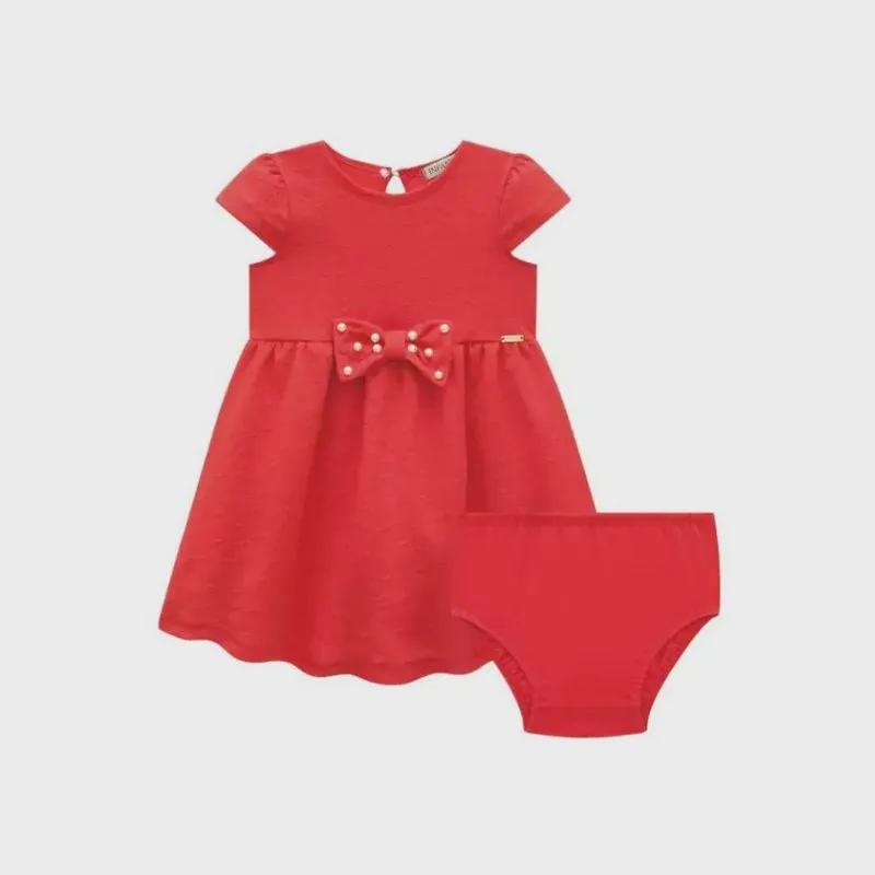 Infanti Vestido Jacquard Coracoes e Calcinha Vermelho