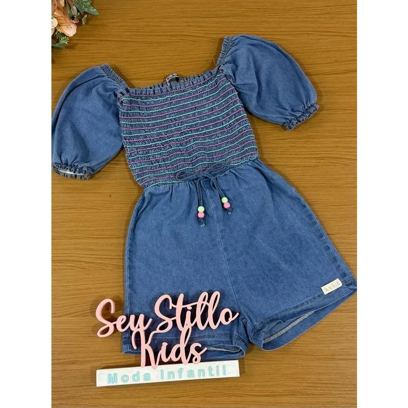 Macaquinho Infantil Kukie Verão Jeans