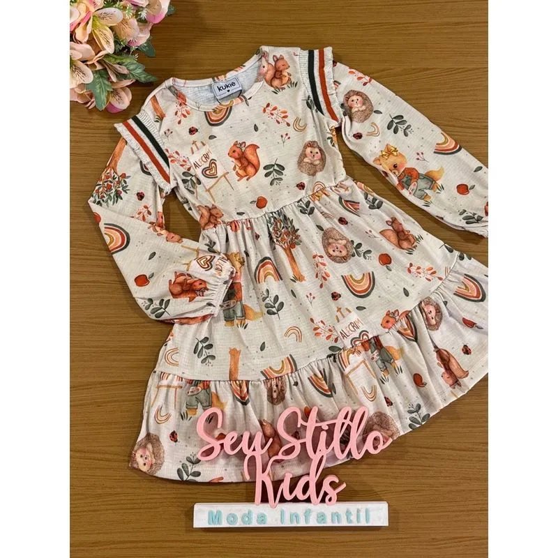 Vestido Infantil Kukie Alecrim Inverno Bichinhos