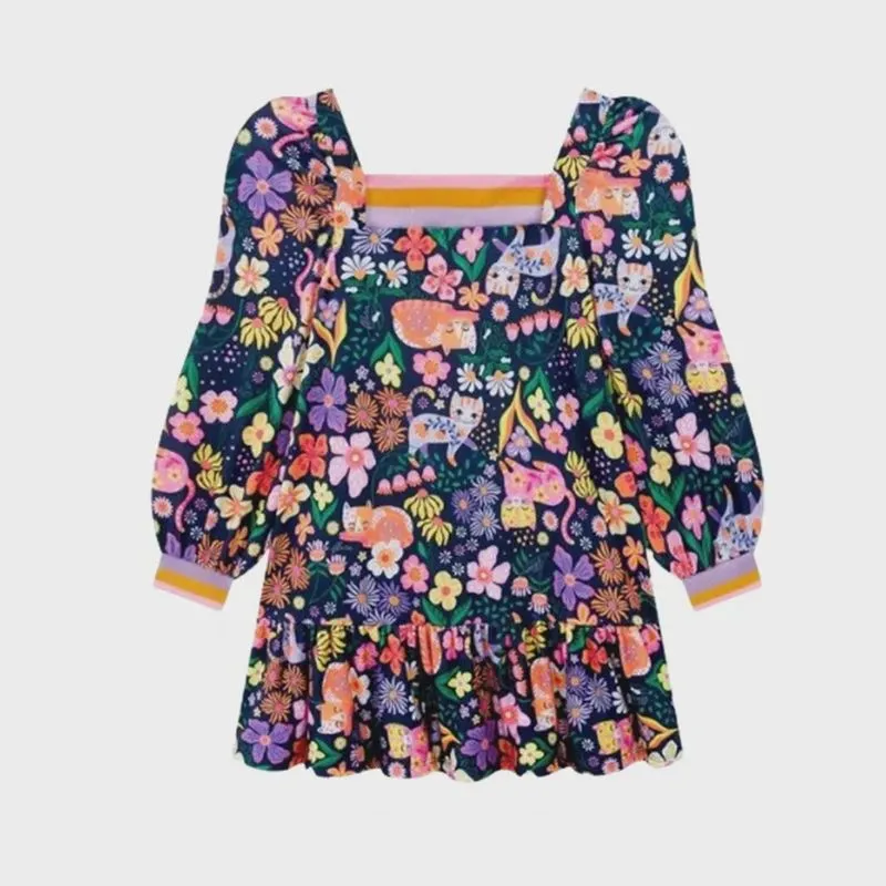 Kukie Vestido Estampado Manga Longa Colorido