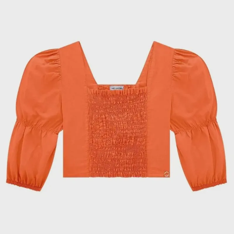 Vic Vicky Blusa Cropped Tricoline Napoli Tinto Laranja
