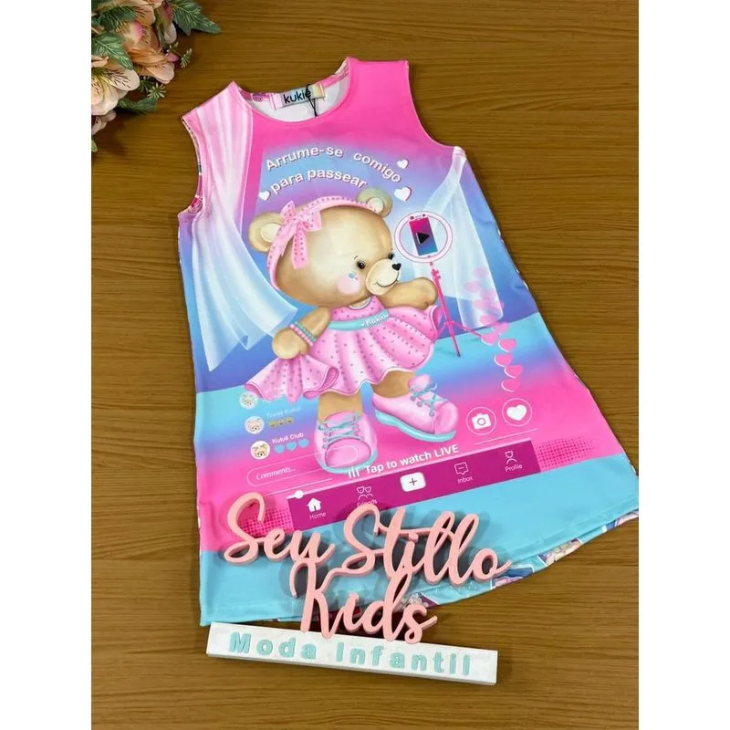Vestido Infantil Kukie Verão Ursinha Blogueirinha