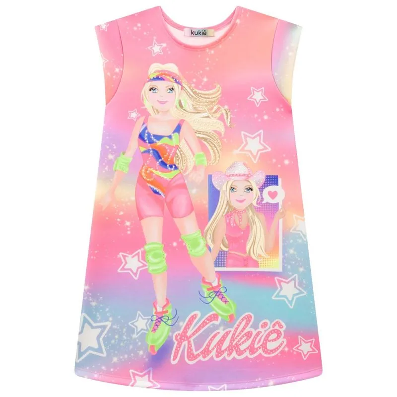 Vestido Infantil Kukie Verão Rosa Barbie Aventureira