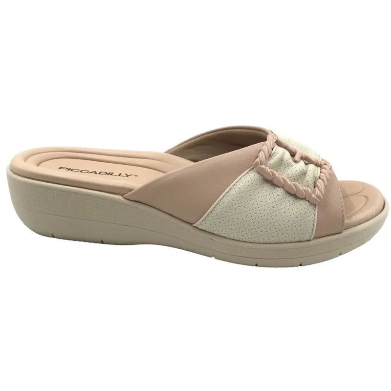 Tamanco Piccadilly Anabela Fascite Bege com Off White 239022