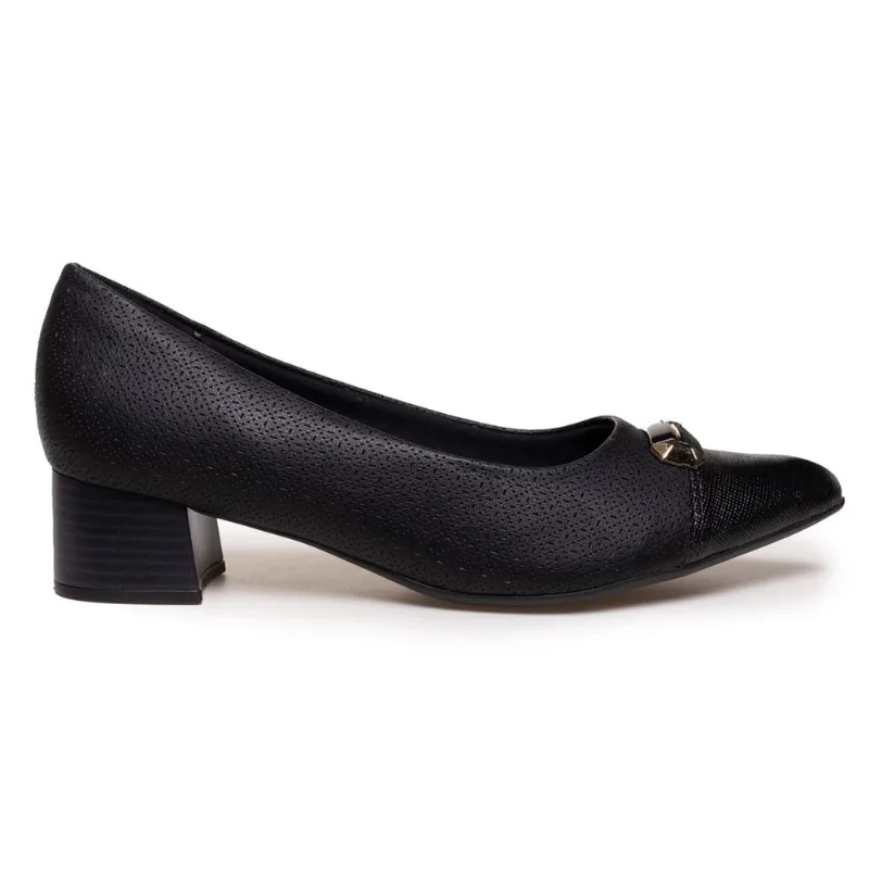 Sapato Salto Grosso Fivela Piccadilly Feminino Preto Preto - 37 - Piccadilly