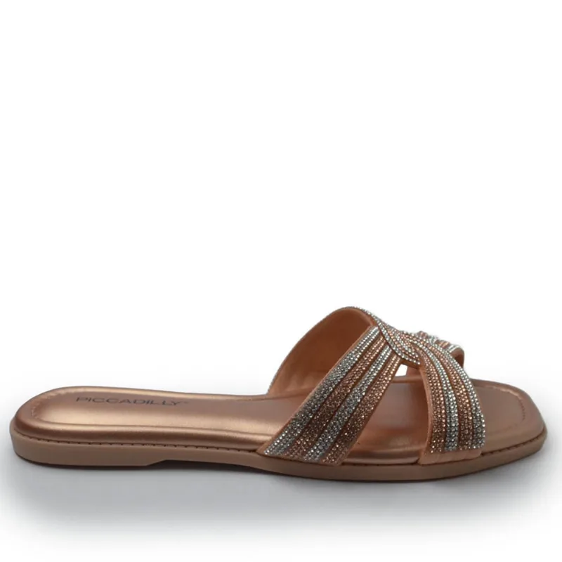 Sandália Rasteira Piccadilly Feminina 508050 01 OURO RSDO/CRISTAL 34