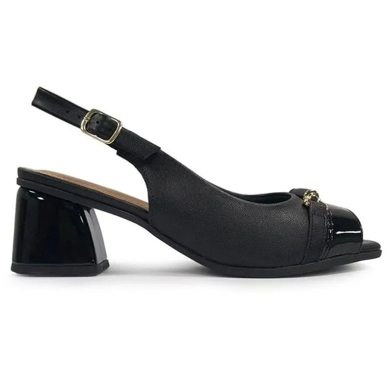 Sapato Feminino Maxi Slingback Salto Bloco Médio Piccadilly 38 / NP-PRETO-NP-LUX-LINHO-PTO
