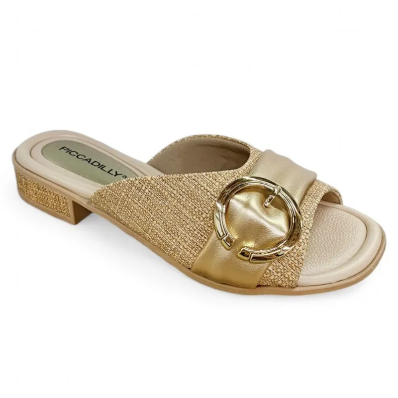 Tamanco Piccadilly Taila Salto Baixo Feminino 37 / Dourado
