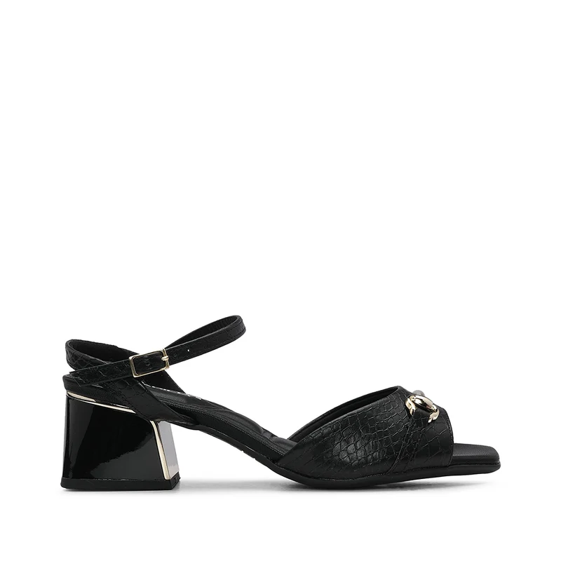 Sandália Salto Médio Mulher Animal Print Preto 35