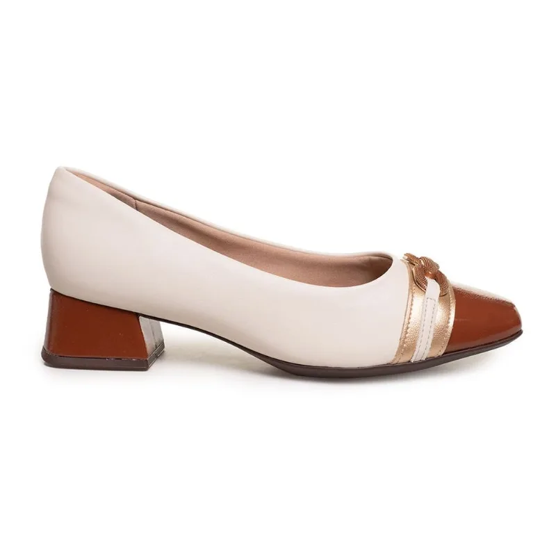 Scarpin Piccadilly Tati Salto Grosso Feminino Off White 40 - PICCADILLY