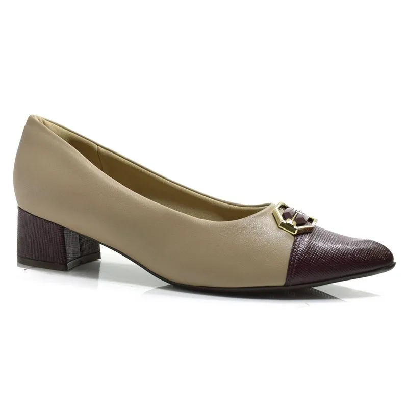 Scarpin de Salto Bloco Feminino Piccadilly Bege 739078 33