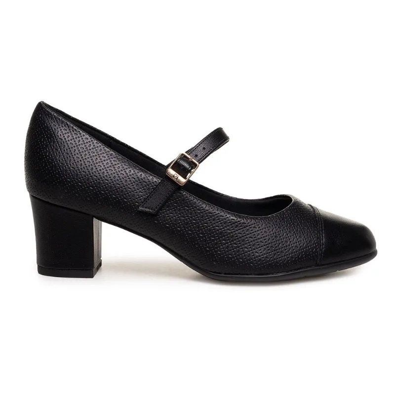 Sapato Piccadilly Texturizado Fivela Feminino Preto 35