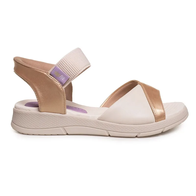 Sandália Conforto Feminina Piccadilly Elástico Ouro e Off White 38