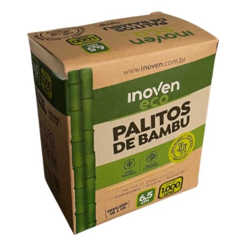 1000 Palitos De Dente Bambu Embalado Um A Um 6,5cm Inoveneco