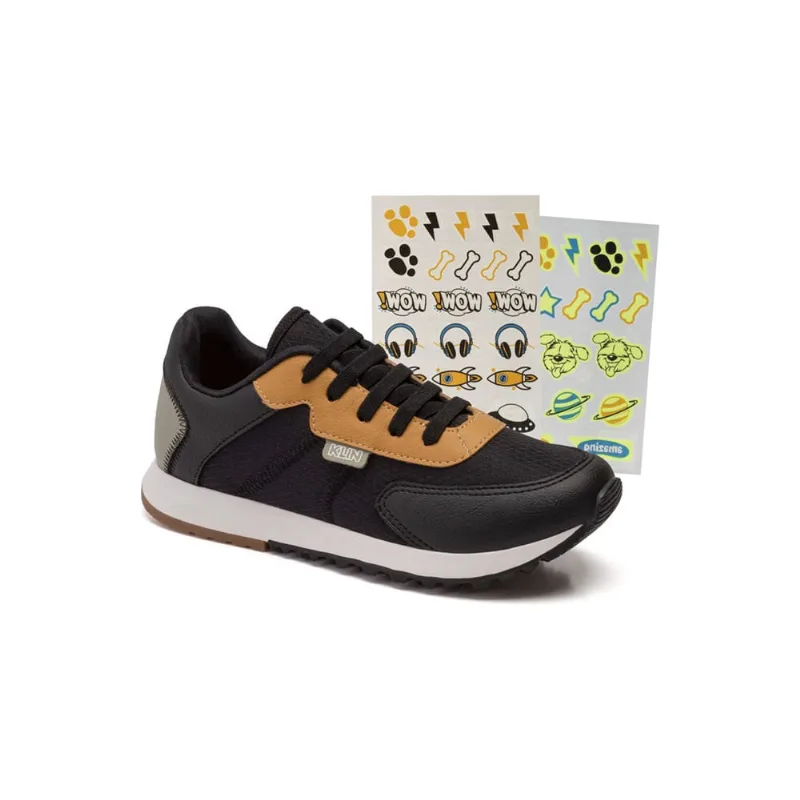 Tênis infantil klin walk kids preto com brinde 178133000