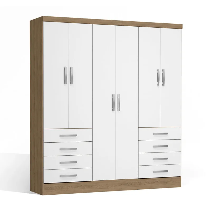 Ropero Ema 6 Puertas 8 Cajones MDP Maple/Blanco Kappesberg