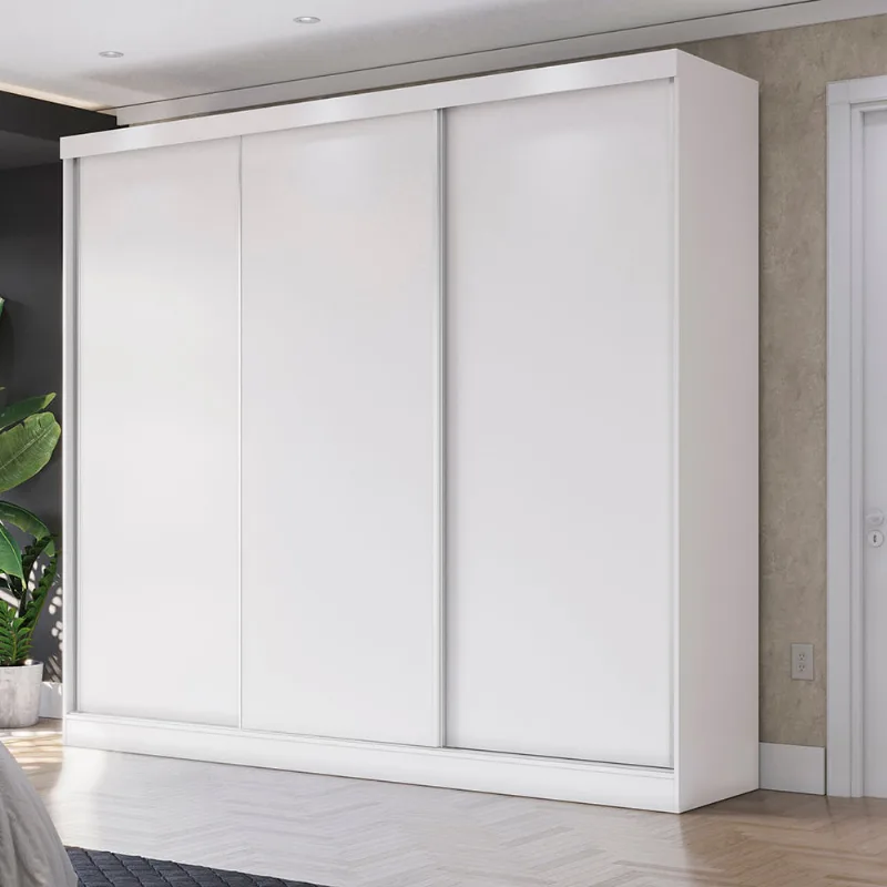 Guarda-Roupa Casal 100% MDF Kappesberg 3 Portas de Correr 8 Gavetas Branco