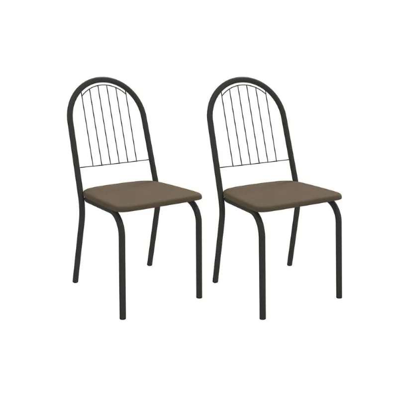 Cadeira Sala de Jantar Noruega 2C077PRF Aço Kit 2 Un Preto/Suede Cappuccino - Kappesberg