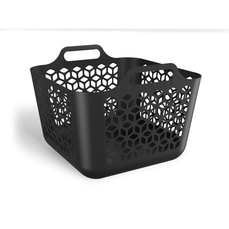 Cesto De Roupa Medio 30l Preto De Plastico