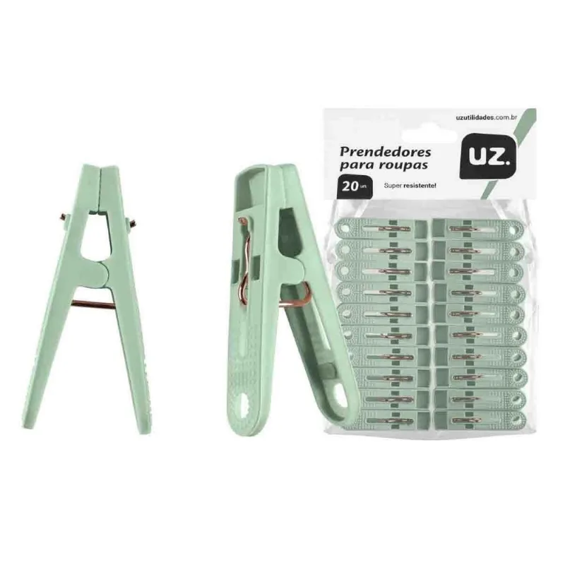 Kit Com 20 Prendedor Pregador De Roupas Plástico Uz Verde