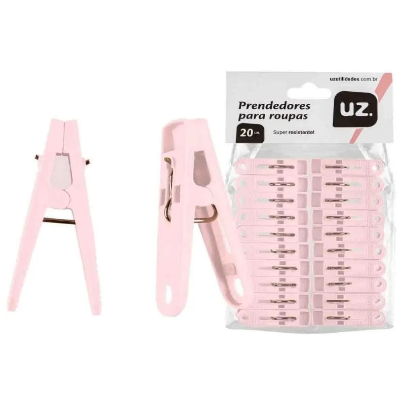 Kit Com 20 Prendedor Pregador De Roupas Plástico Uz Rosa