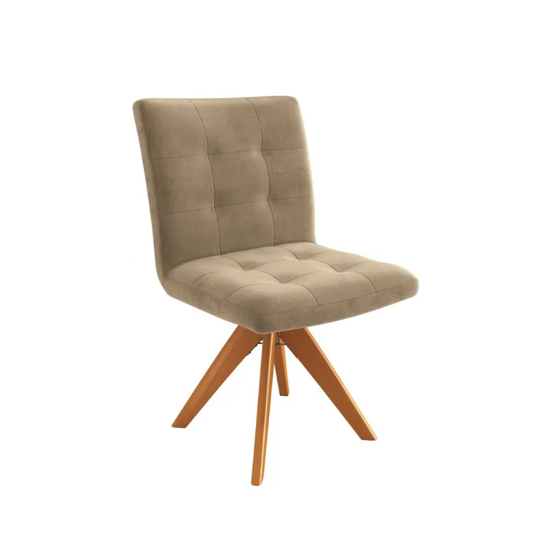 Cadeira Giratória em Madeira Maciça Nice Kappesberg Suede Veludo Bege