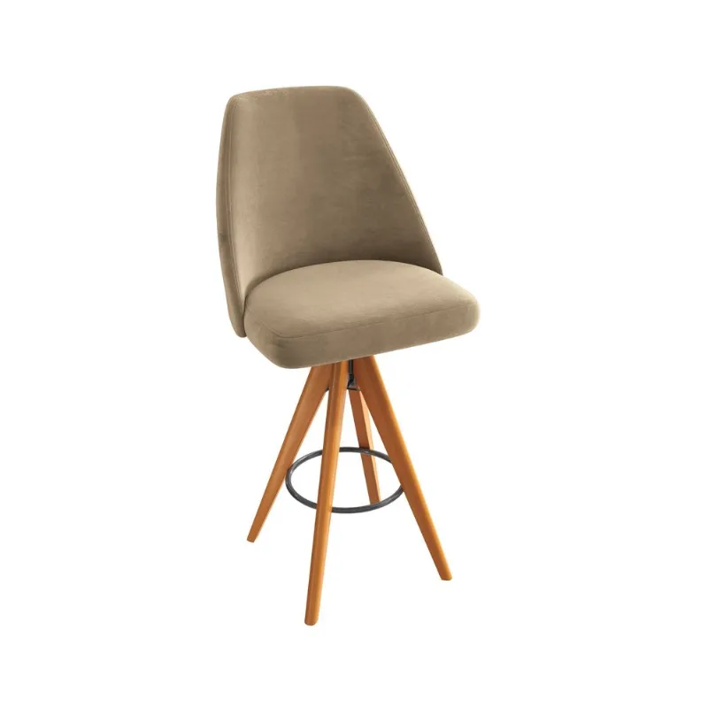 Banqueta Giratória em Madeira Maciça Zoe Kappesberg Suede Veludo Bege