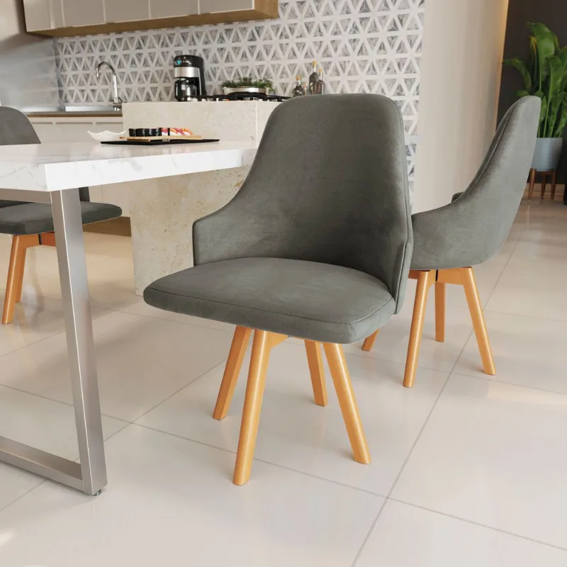 Cadeira Suria Kappesberg Suede Veludo Deluxe Cinza Chumbo