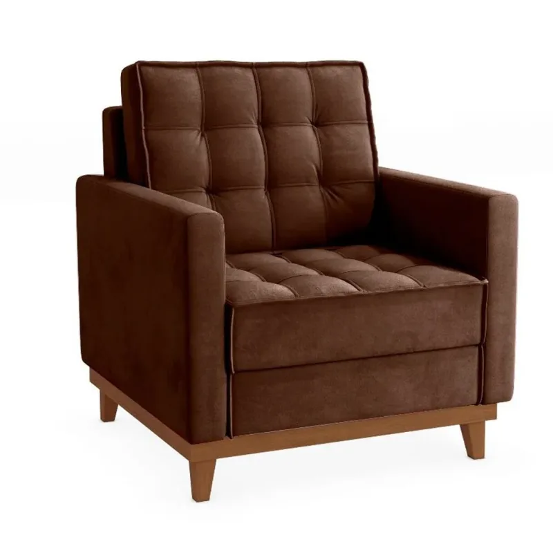 Poltrona Évora Tecido A033 Veludo Deluxe Marrom - Kappesberg
