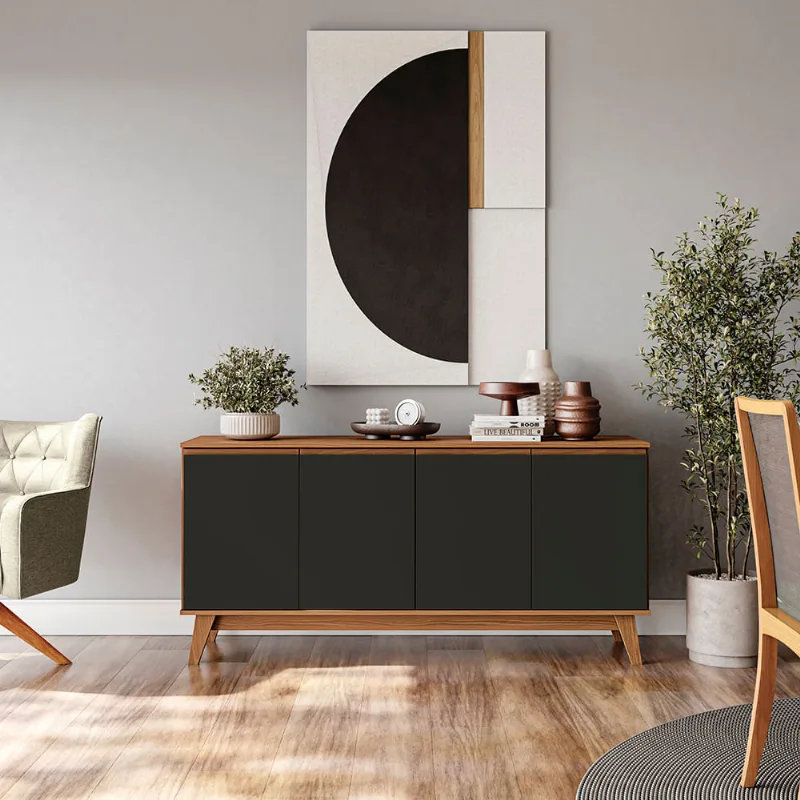 Aparador Buffet Kappesberg 4 Portas Canela/Preto Fosco 156cm